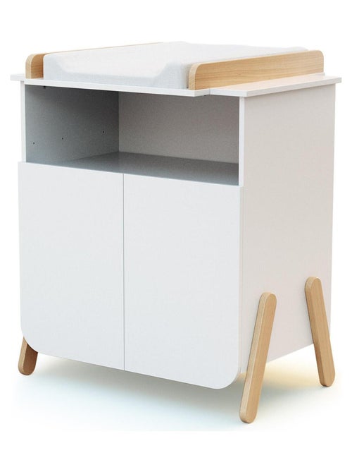 AT4 - Mueble cambiador bebé 2 puertas PIRATE madera - Blanco/Haya - 79 x 65,5 x 94 cm - Kiabi