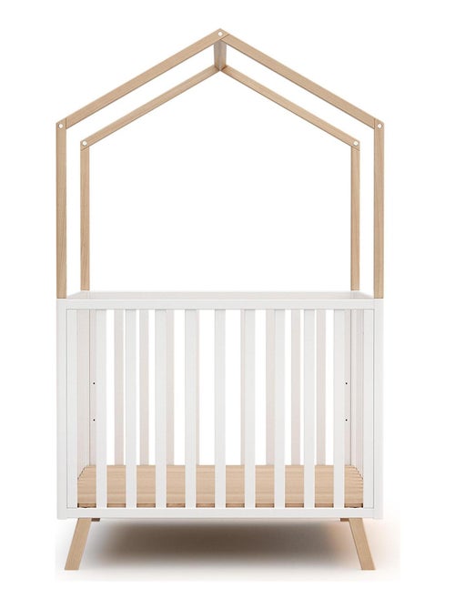 AT4 - Parque infantil bebé evolutivo en casita KASA madera - Blanco/Haya Barnizada - 100 x 100 cm - Kiabi