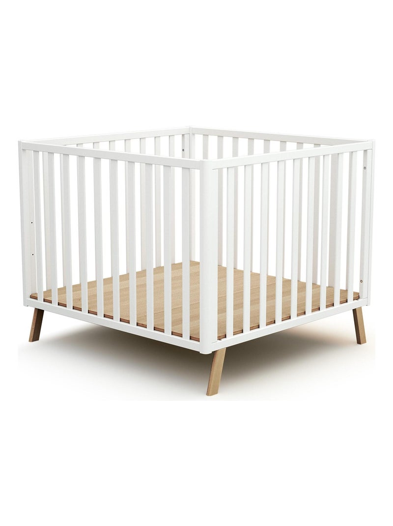 AT4 - Parque infantil bebé evolutivo en casita KASA madera - Blanco/Haya Barnizada - 100 x 100 cm Beige/Blanco - Kiabi