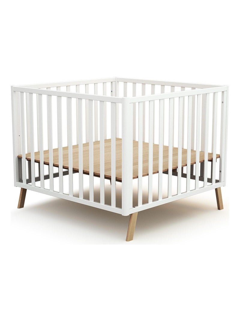 AT4 - Parque infantil bebé evolutivo en casita KASA madera - Blanco/Haya Barnizada - 100 x 100 cm Beige/Blanco - Kiabi