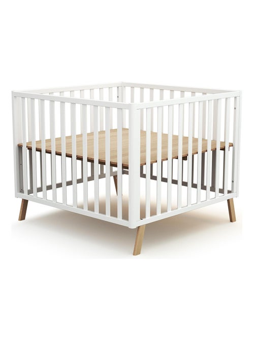 AT4 - Parque infantil bebé evolutivo KASA madera - Blanco - 100 x 100 cm - Kiabi