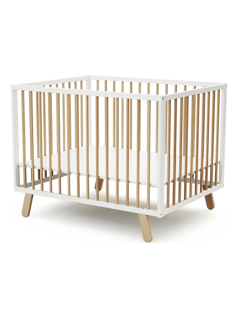 AT4 - Parque infantil bebé PIRATE madera - Blanco/Haya Barnizada - 80 x 100 cm Beige/Blanco - Kiabi
