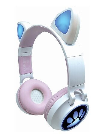 Auriculares inalámbricos recargables con forma de orejas de gato y luces
