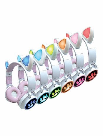 Auriculares inalámbricos recargables con forma de orejas de gato y luces