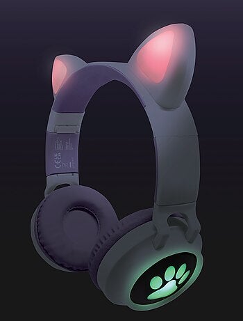 Auriculares inalámbricos recargables con forma de orejas de gato y luces