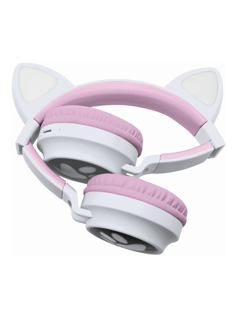 Auriculares inalámbricos recargables con forma de orejas de gato y luces Rosa - Kiabi
