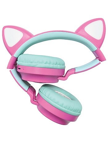 Auriculares inalámbricos recargables con luz en forma de orejas de gato Barbie