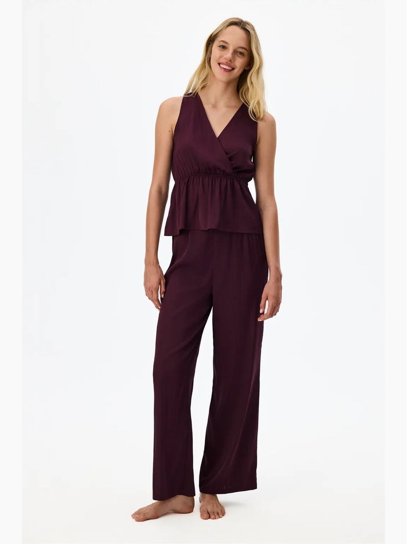 Aurora pantalón de pijama satinado floral penti Rojo burdeos - Kiabi