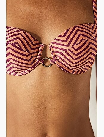 Aurora top de bikini sin tirantes con aros y rayas penti