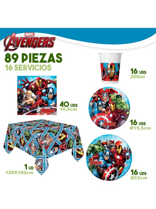 Avengers vajilla infantil desechable 89 piezas - Kiabi