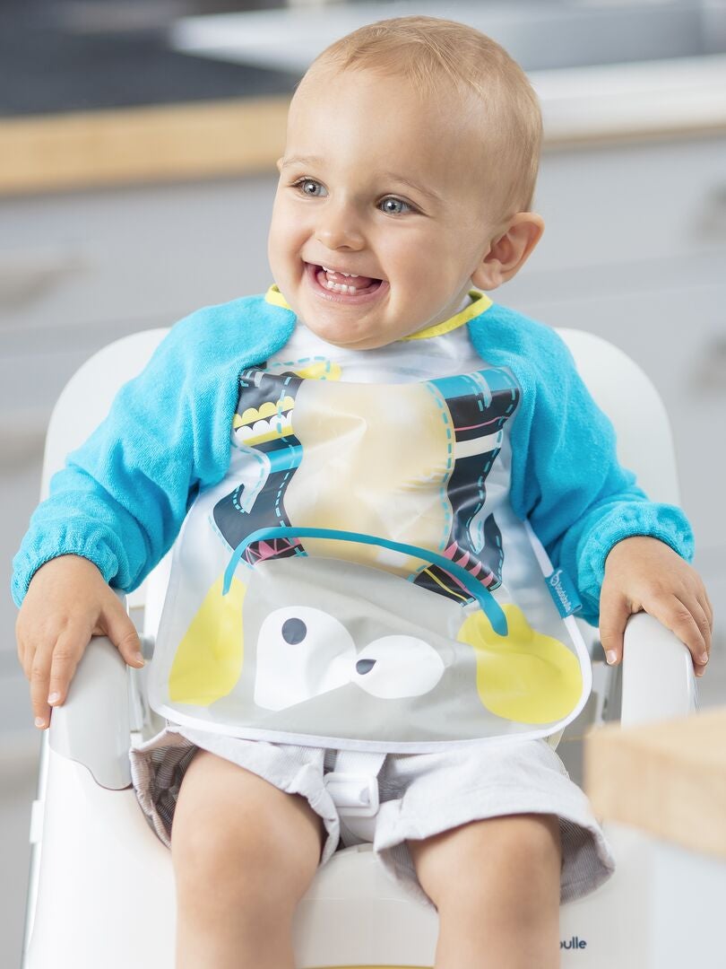 Badabulle Langarmlätzchen Blau - Wasserdichter Babylatz Mit Auffangtasche