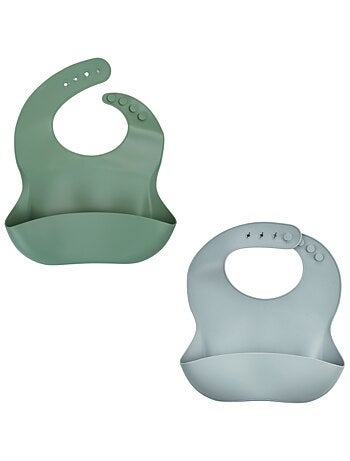 Babero de silicona Thermobaby, lote de 2, con bolsillo de recuperación de alimentos