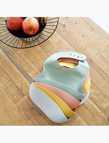 Babero de silicona Thermobaby, lote de 2, con bolsillo de recuperación de alimentos
