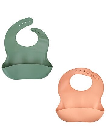 Baberos de silicona Thermobaby, lote de 2 impermeables y ajustables desde el nacimiento