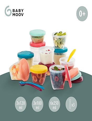 Babybols Kit XXL MultiSet: 12 tarros para conservar alimentos + 3 cucharas blandas «Babymoov»