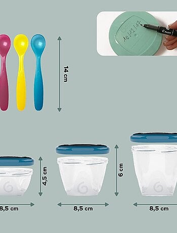 Babybols Kit XXL MultiSet: 12 tarros para conservar alimentos + 3 cucharas blandas «Babymoov»
