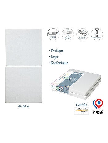 BABYCALIN - Colchón plegable para cuna bebé - Blanco - 60 x 120 cm