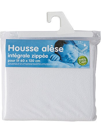 BABYCALIN - Sábana bajera para bebé 60 x 120 cm con cremallera - 100% poliéster impermeable - Blanco