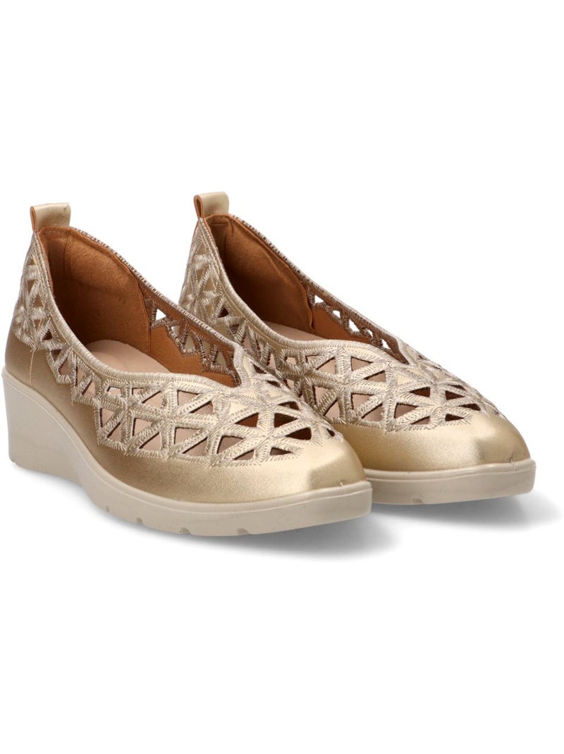 Bailarina Diario Mujer Cuña Media - Mysoft Beige/Blanco perlado/Platino - Kiabi