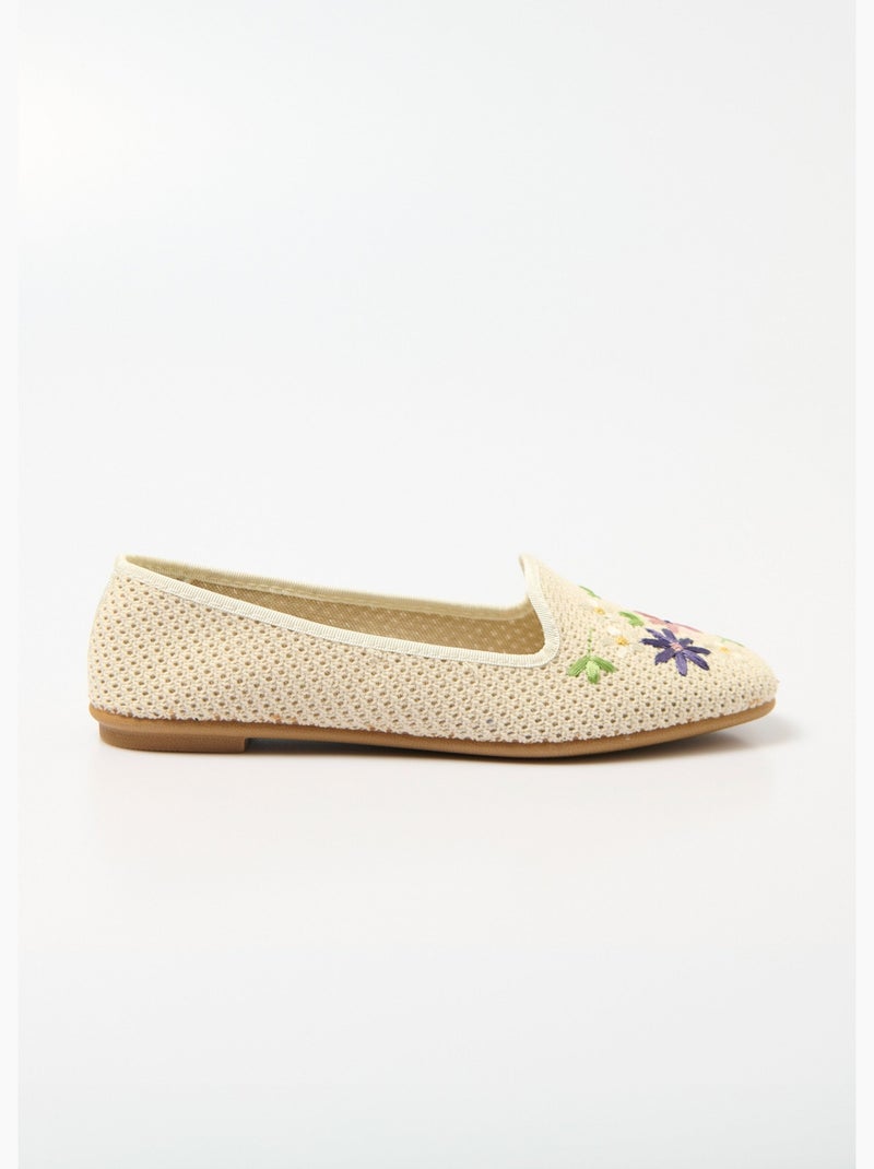 Bailarinas abiertas con tejido bordado, tacón plano - Afibel Beige - Kiabi