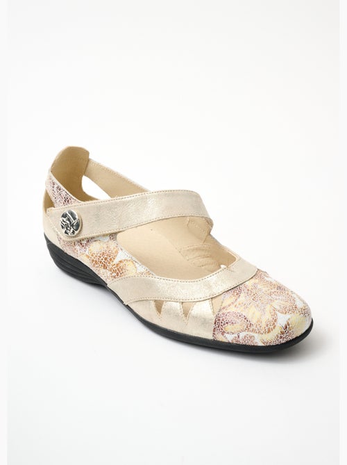 Bailarinas anchas de piel con tiras de velcro. - Afibel - Kiabi