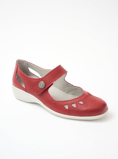 Bailarinas anchas de piel con velcro - Afibel - Kiabi