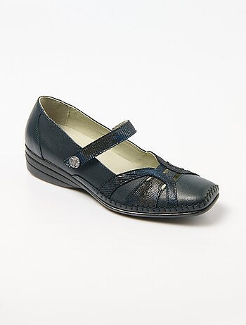 Bailarinas confort anchas de piel con tiras de velcro - Afibel
