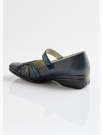 Bailarinas confort anchas de piel con tiras de velcro - Afibel
