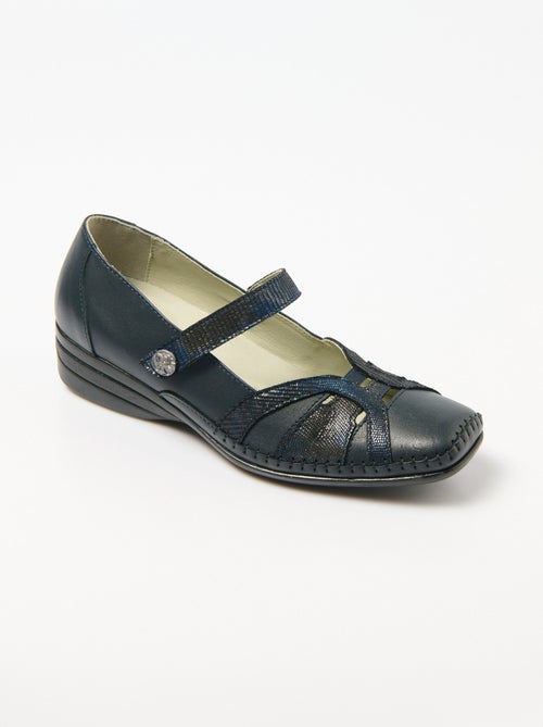 Bailarinas confort anchas de piel con tiras de velcro - Afibel - Kiabi
