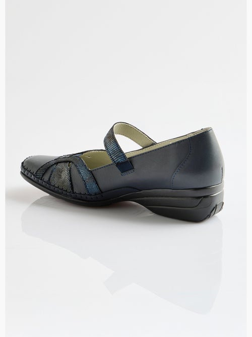 Bailarinas confort anchas de piel con tiras de velcro - Afibel - Kiabi