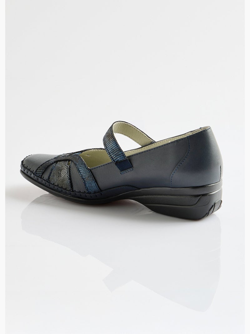 Bailarinas confort anchas de piel con tiras de velcro - Afibel Azul marino - Kiabi