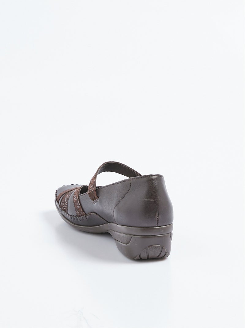 Bailarinas confort anchas de piel con tiras de velcro - Afibel Marrón - Kiabi