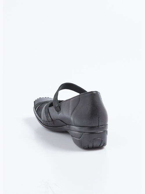 Bailarinas confort anchas de piel con tiras de velcro - Afibel - Kiabi