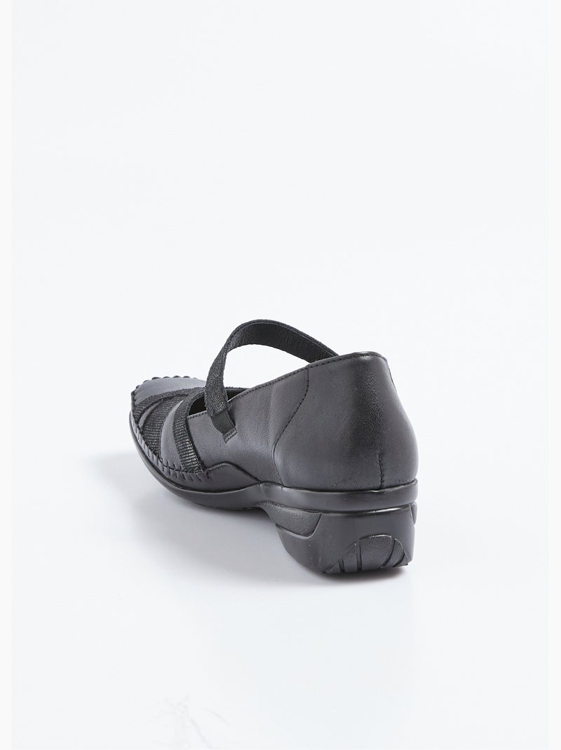 Bailarinas confort anchas de piel con tiras de velcro - Afibel Negro - Kiabi