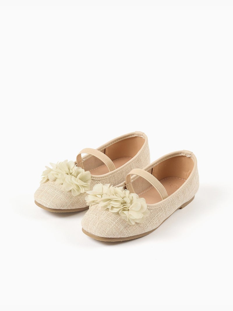 Bailarinas de lino con flores Beige - Kiabi