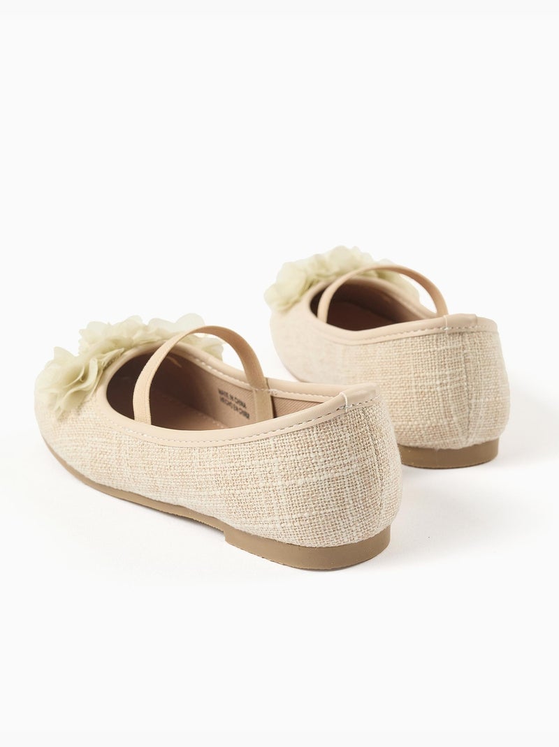 Bailarinas de lino con flores Beige - Kiabi