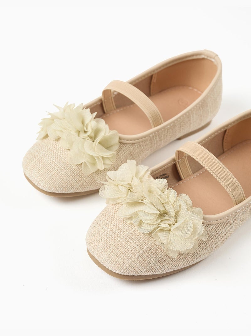 Bailarinas de lino con flores Beige - Kiabi