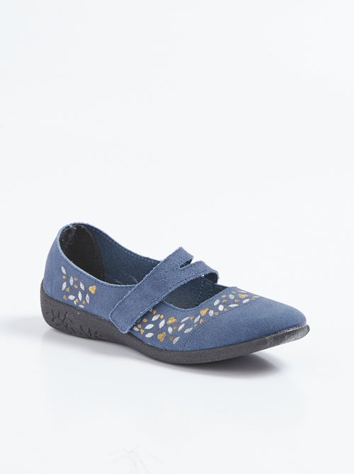 Bailarinas de piel con cuña y velcro, ancho confort - Afibel - Kiabi