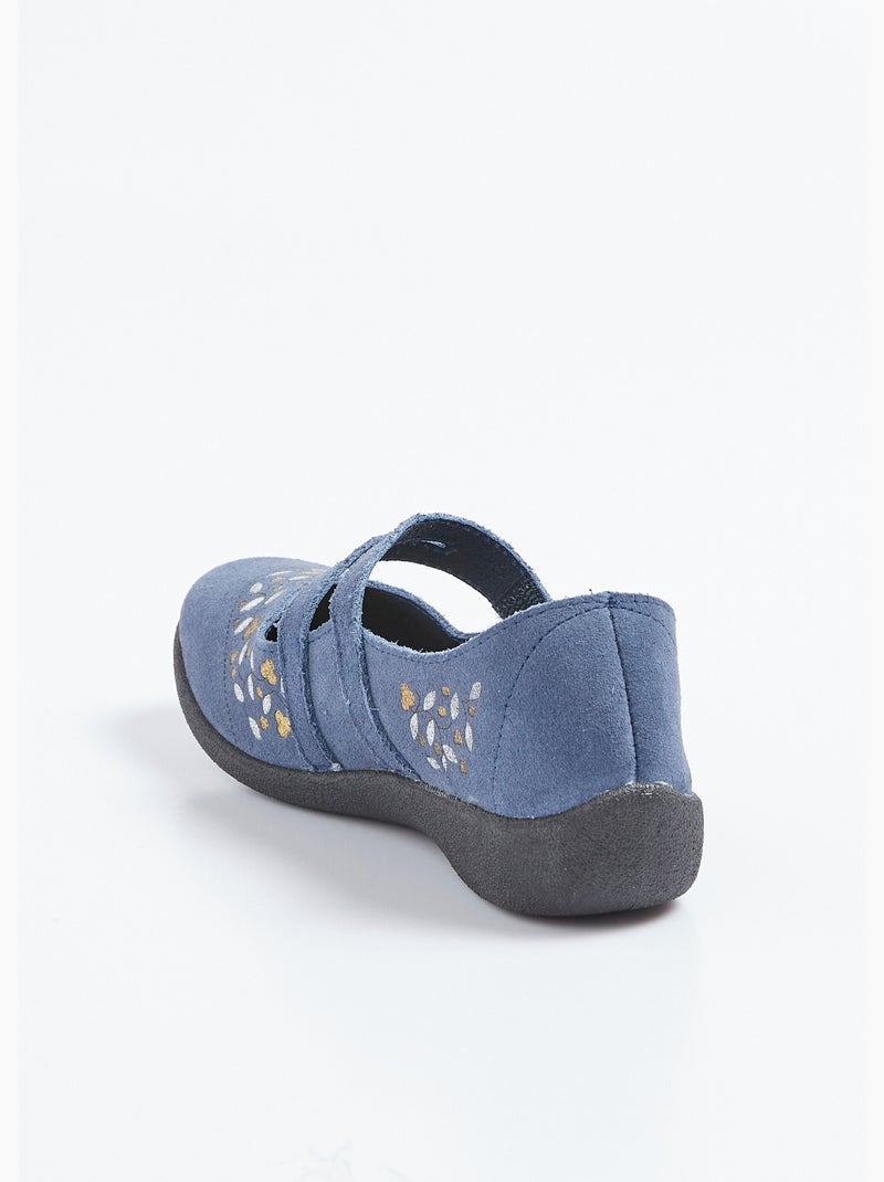 Bailarinas de piel con cuña y velcro, ancho confort - Afibel Azul - Kiabi