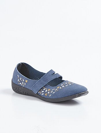 Bailarinas de piel con cuña y velcro, ancho confort