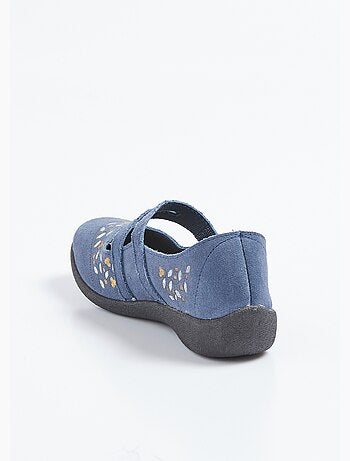 Bailarinas de piel con cuña y velcro, ancho confort