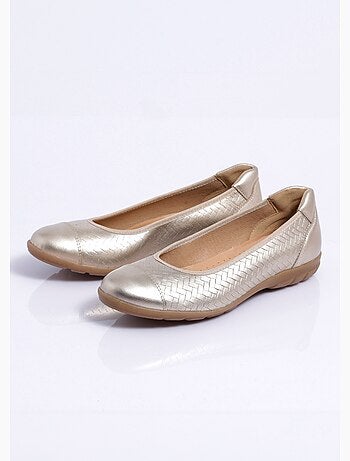 Bailarinas de piel estampada con efecto trenzado, ancho confort