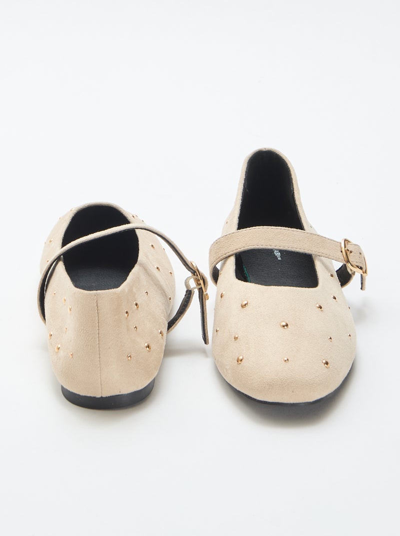 Bailarinas planas de antelina Beige - Kiabi
