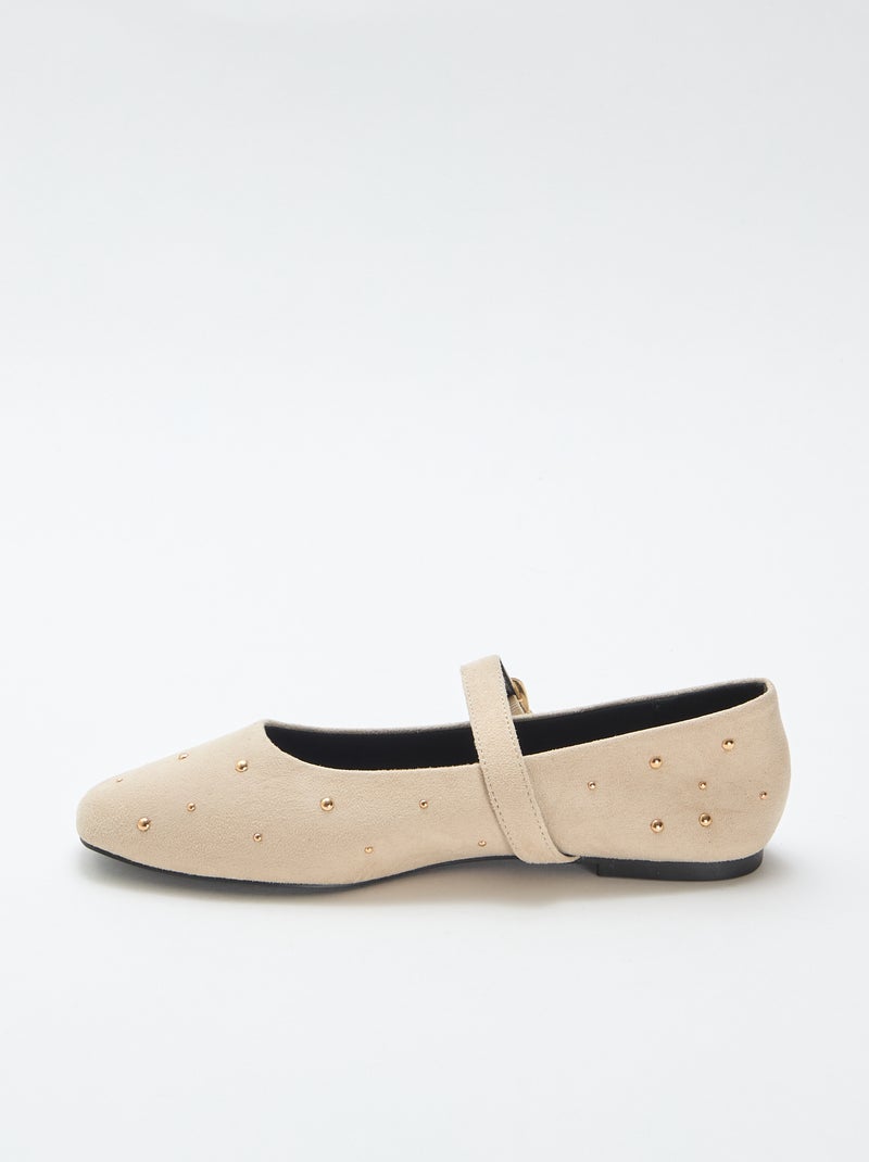 Bailarinas planas de antelina Beige - Kiabi