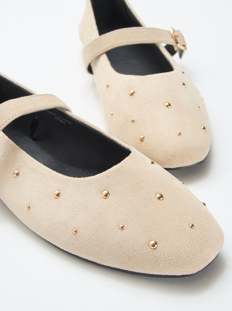 Bailarinas planas de antelina Beige - Kiabi