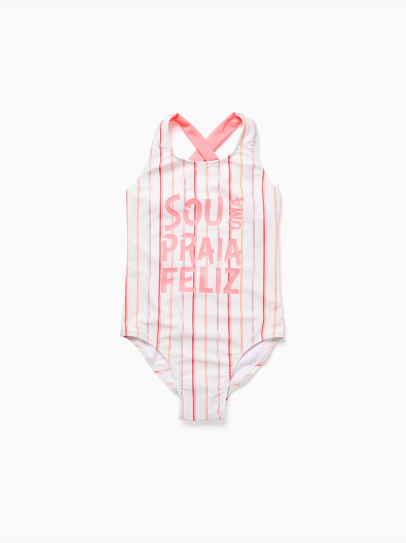 Bañador a rayas con estampado delantero Blanco - Kiabi
