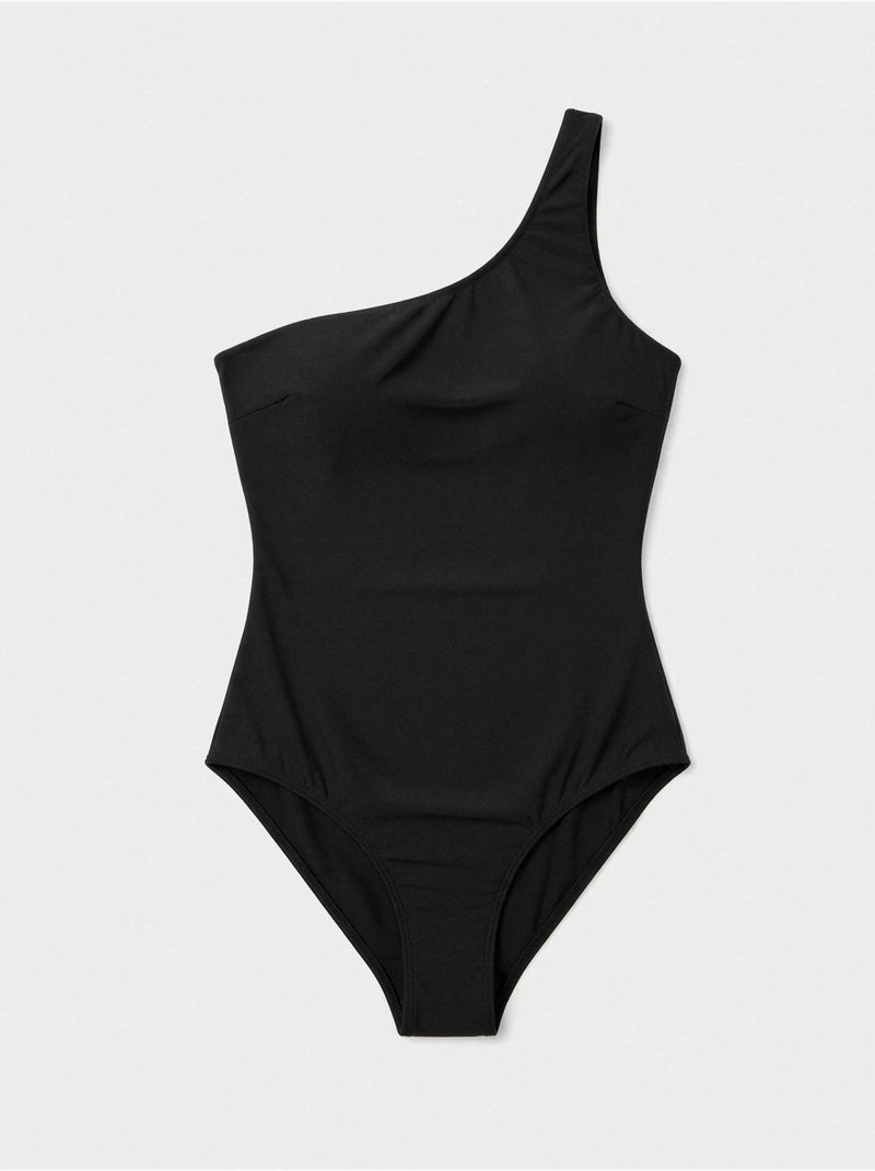 Bañador asimétrico foam extraíble en microfibra satinada Negro - Kiabi