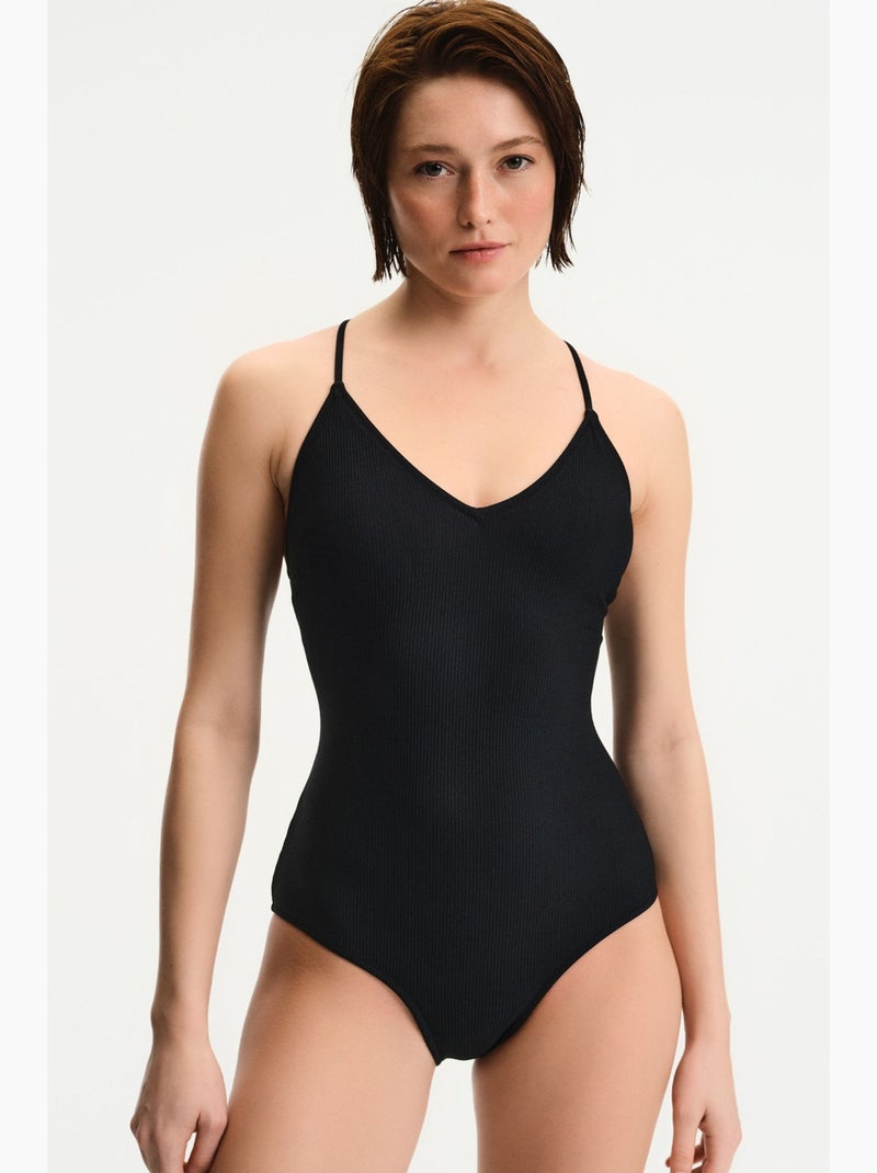 Bañador aspen texturizado con escote en v penti Negro - Kiabi