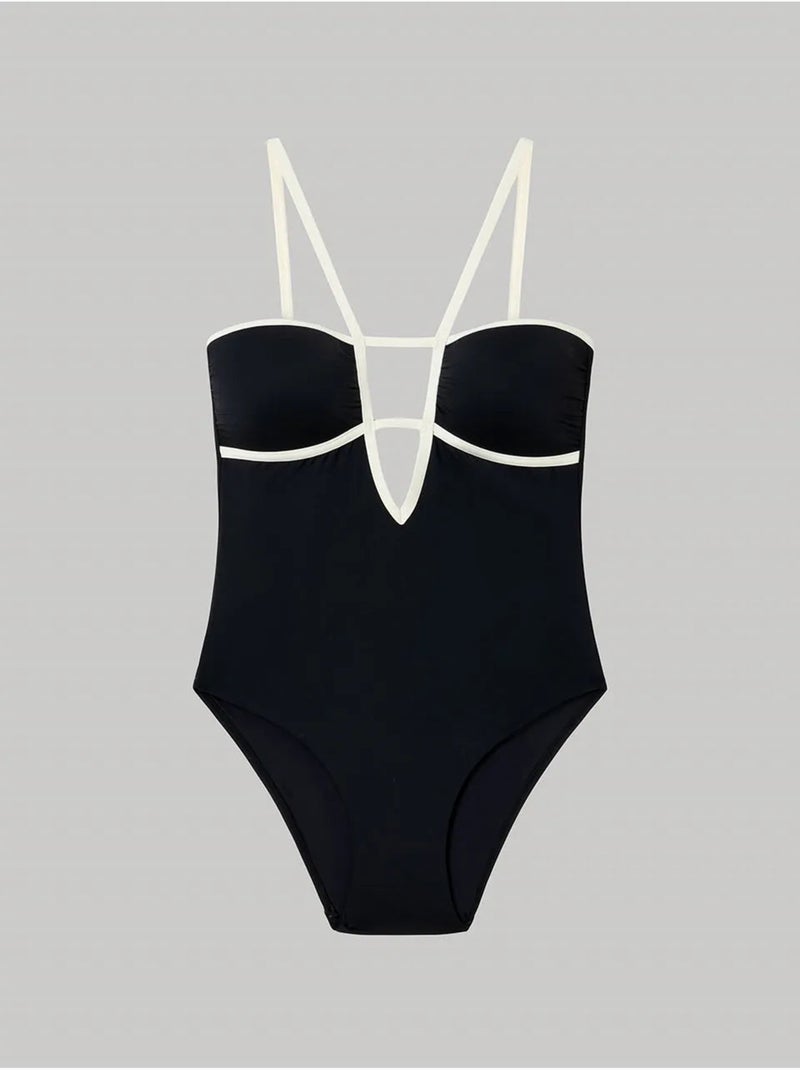 Bañador bandeau bicolor vivos a contraste, sin aro y con foam Negro - Kiabi