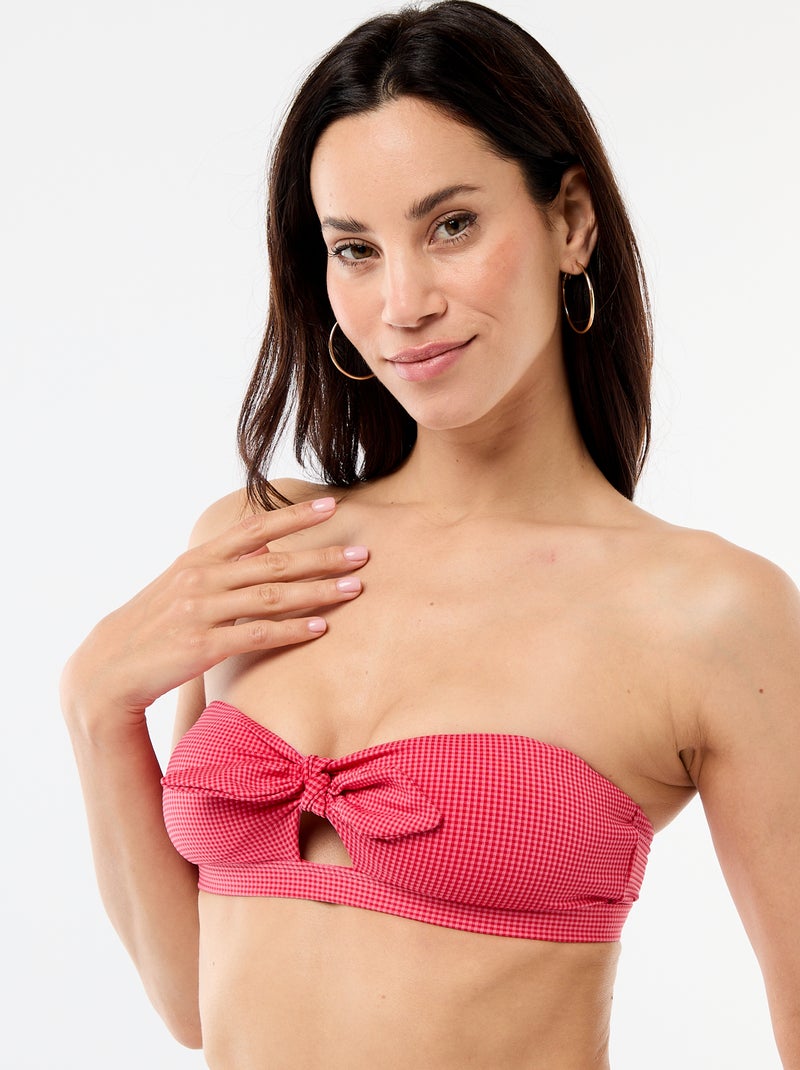 Bañador bandeau con estampado vichy Rojo - Kiabi